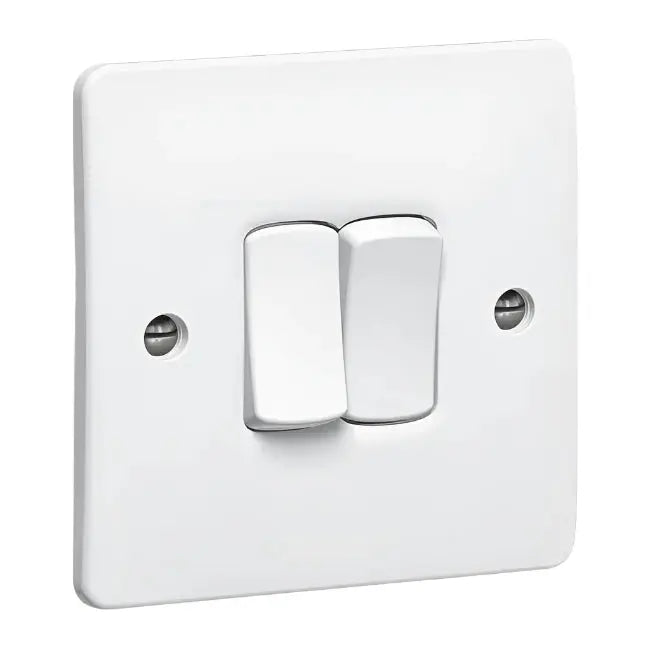 2 GANG 1 WAY PLATE SWITCH.