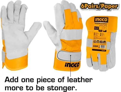 INGCO LIGHT DUTY LEATHER WORK GLOVES.