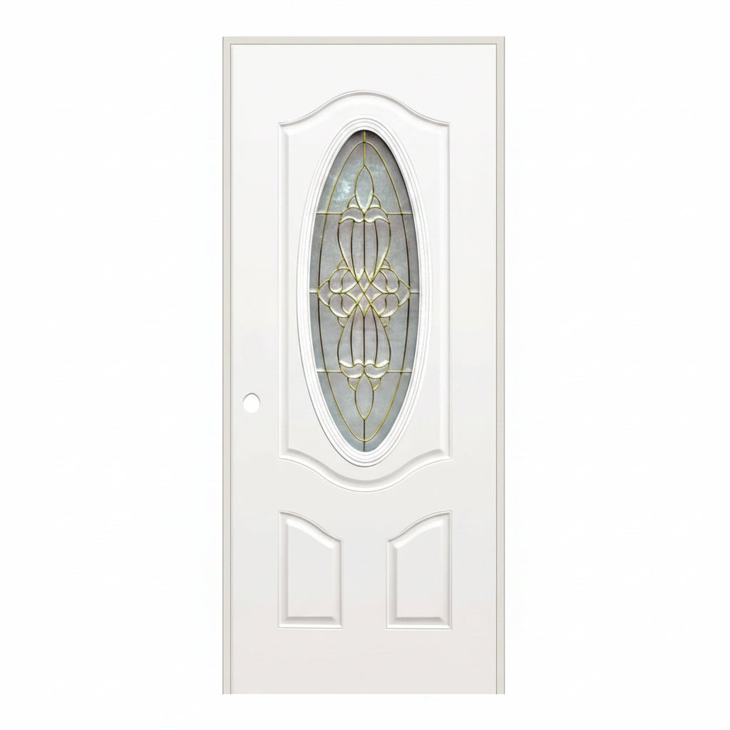 Steel Door White Oval Gold Glass 36" x 80" - GRAHAMS HARDWARE