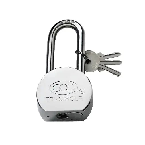 TRICIRCLE PADLOCK CHROME LONG 65MM - GRAHAMS HARDWARE