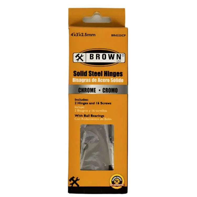 STEEL HINGES 4"X 3"X 2.5MM CHROME BROWNS.