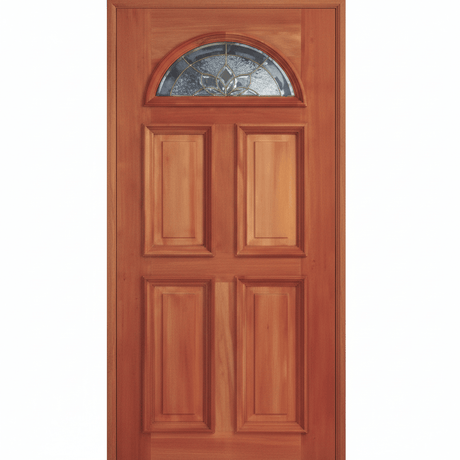 Mahogany Wood Door 4 Panel Raised Moulding Diamond Brass Cathedral Tempered Glass 36"x80" - GRAHAMS HARDWARE