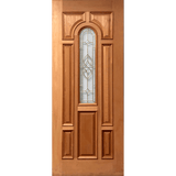 Mahogany Wood Door 8 Panel Raised Moulding Center Arch Diamond Brass Round Top Tempered Glass 36"x80" - GRAHAMS HARDWARE