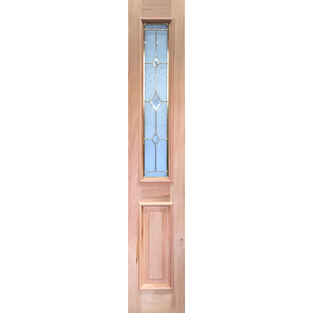Poplar Wood Door 1 Panel Diamond Brass Tempered Glass 14"x80" - GRAHAMS HARDWARE