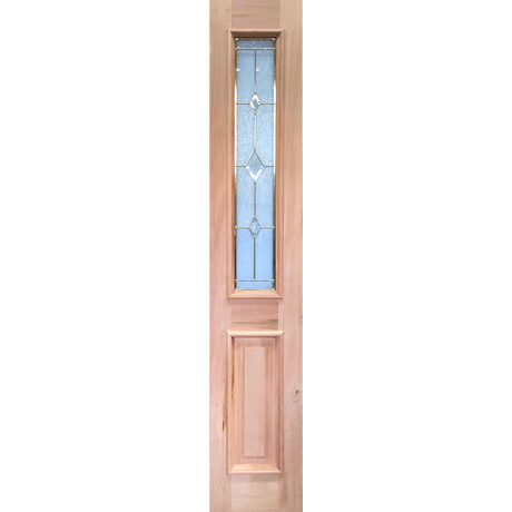Poplar Wood Door 1 Panel Diamond Brass Tempered Glass 14"x80" - GRAHAMS HARDWARE
