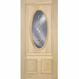 Poplar Wood Door 3 Panel Raised Moulding Diamond Brass Oval Tempered Glass 36"x80" - GRAHAMS HARDWARE