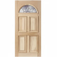 Poplar Wood Door 4 Panel Raised Moulding Diamond Brass Cathedral Tempered Glass 36"x80" - GRAHAMS HARDWARE