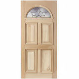 Poplar Wood Door 4 Panel Raised Moulding Diamond Brass Cathedral Tempered Glass 36"x80" - GRAHAMS HARDWARE