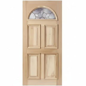 Poplar Wood Door 4 Panel Raised Moulding Diamond Brass Cathedral Tempered Glass 36"x80" - GRAHAMS HARDWARE