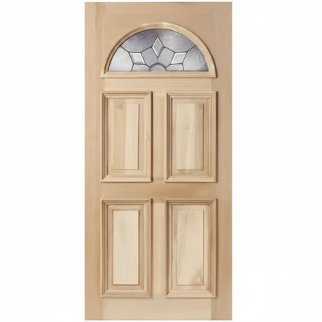 Poplar Wood Door 4 Panel Raised Moulding Diamond Brass Cathedral Tempered Glass 36"x80" - GRAHAMS HARDWARE