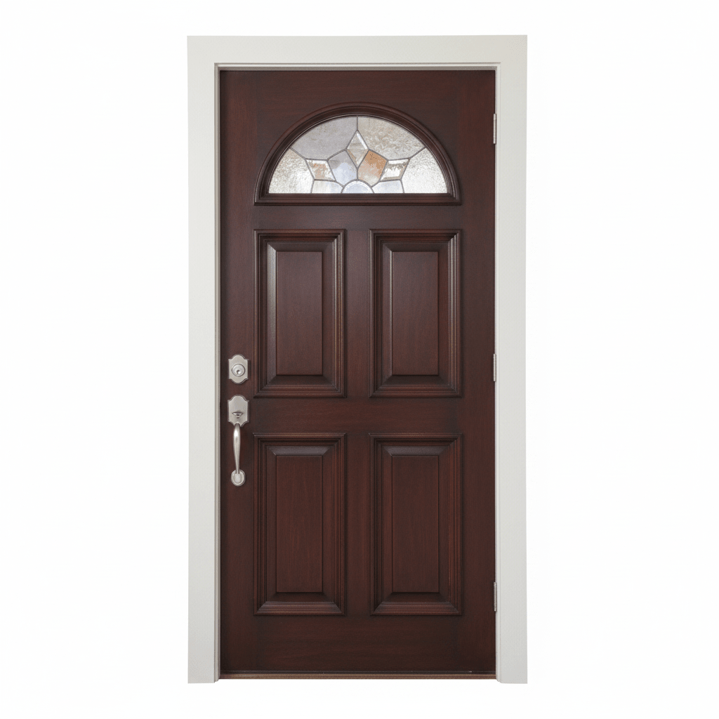 Poplar Wood Door 4 Panel Raised Moulding Diamond Brass Cathedral Tempered Glass 36"x80" - GRAHAMS HARDWARE
