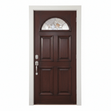 Poplar Wood Door 4 Panel Raised Moulding Diamond Brass Cathedral Tempered Glass 36"x80" - GRAHAMS HARDWARE