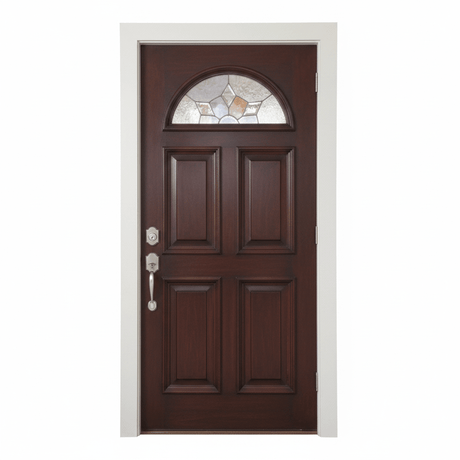 Poplar Wood Door 4 Panel Raised Moulding Diamond Brass Cathedral Tempered Glass 36"x80" - GRAHAMS HARDWARE