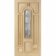 Poplar Wood Door 8 Panel Raised Moulding Center Arch Diamond Brass Round Top Tempered Glass 36"x80" - GRAHAMS HARDWARE