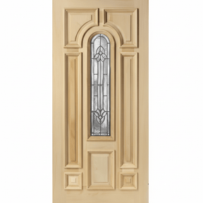 Poplar Wood Door 8 Panel Raised Moulding Center Arch Diamond Brass Round Top Tempered Glass 36"x80" - GRAHAMS HARDWARE
