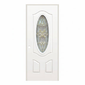 Steel Door White Oval Gold Glass 36" x 80" - GRAHAMS HARDWARE