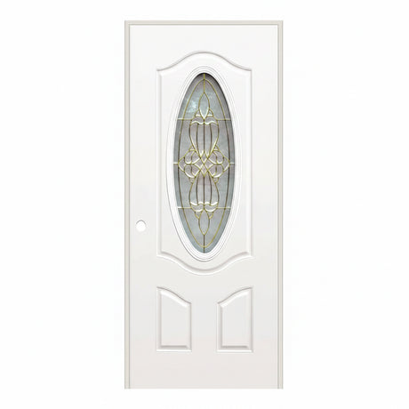 Steel Door White Oval Gold Glass 36" x 80" - GRAHAMS HARDWARE
